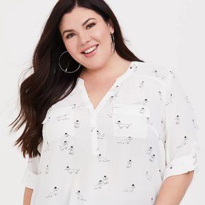 Torrid Harper  Ivory Dog Print Georgette Blouse NWT